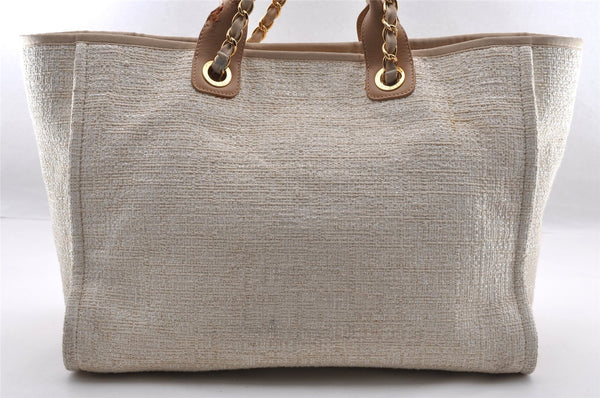 Authentic CHANEL Deauville Line CC Logo 2Way Shoulder Tote Bag Tweed Beige 3127I
