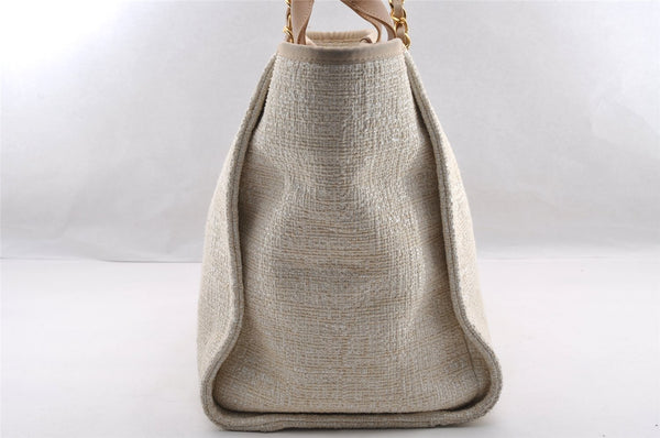 Authentic CHANEL Deauville Line CC Logo 2Way Shoulder Tote Bag Tweed Beige 3127I