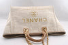 Authentic CHANEL Deauville Line CC Logo 2Way Shoulder Tote Bag Tweed Beige 3127I