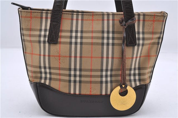 Authentic BURBERRY Nova Check Canvas Leather Hand Bag Purse Brown Beige 3128D