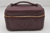 Authentic CHANEL Caviar Skin Vanity Cosmetic Hand Bag Bordeaux Red CC 3130D
