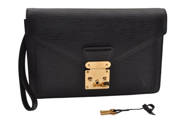 Authentic Louis Vuitton Epi Sellier Dragonne Clutch Bag Black M52612 LV 3130I