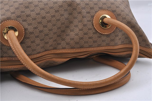 Authentic GUCCI Micro GG PVC Leather Tote Hand Bag Brown 3131D