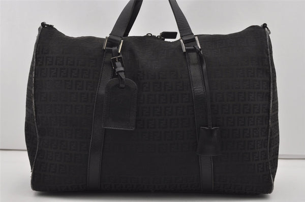Authentic FENDI Zucchino 2Way Shoulder Boston Bag Canvas Leather Black 3131I