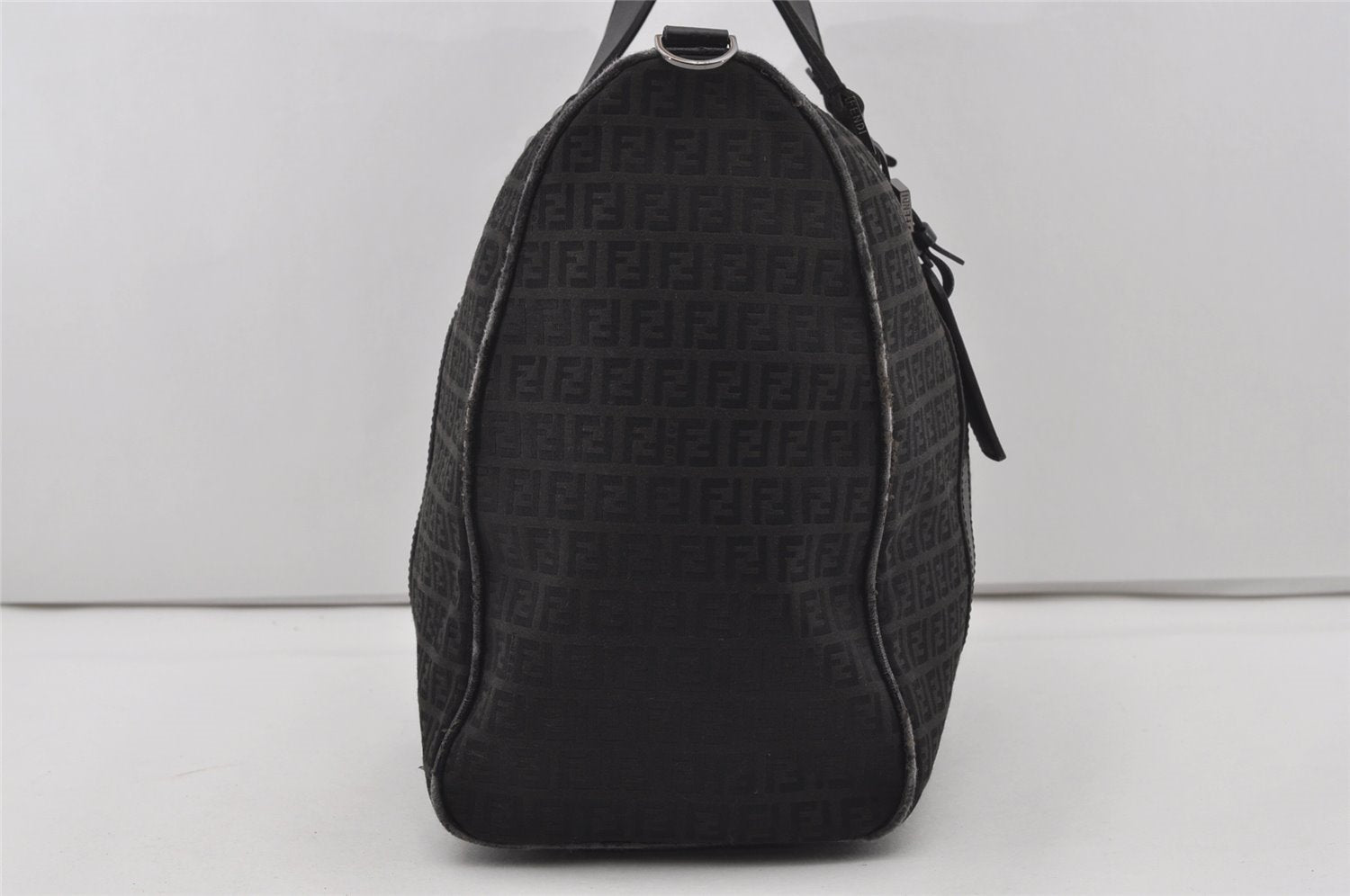 Authentic FENDI Zucchino 2Way Shoulder Boston Bag Canvas Leather Black 3131I