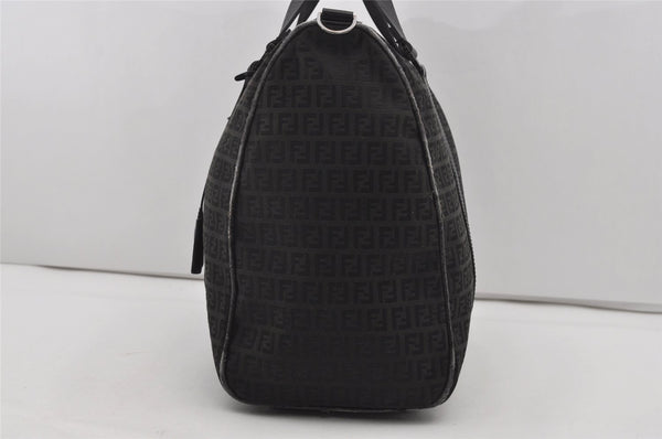 Authentic FENDI Zucchino 2Way Shoulder Boston Bag Canvas Leather Black 3131I