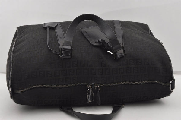 Authentic FENDI Zucchino 2Way Shoulder Boston Bag Canvas Leather Black 3131I