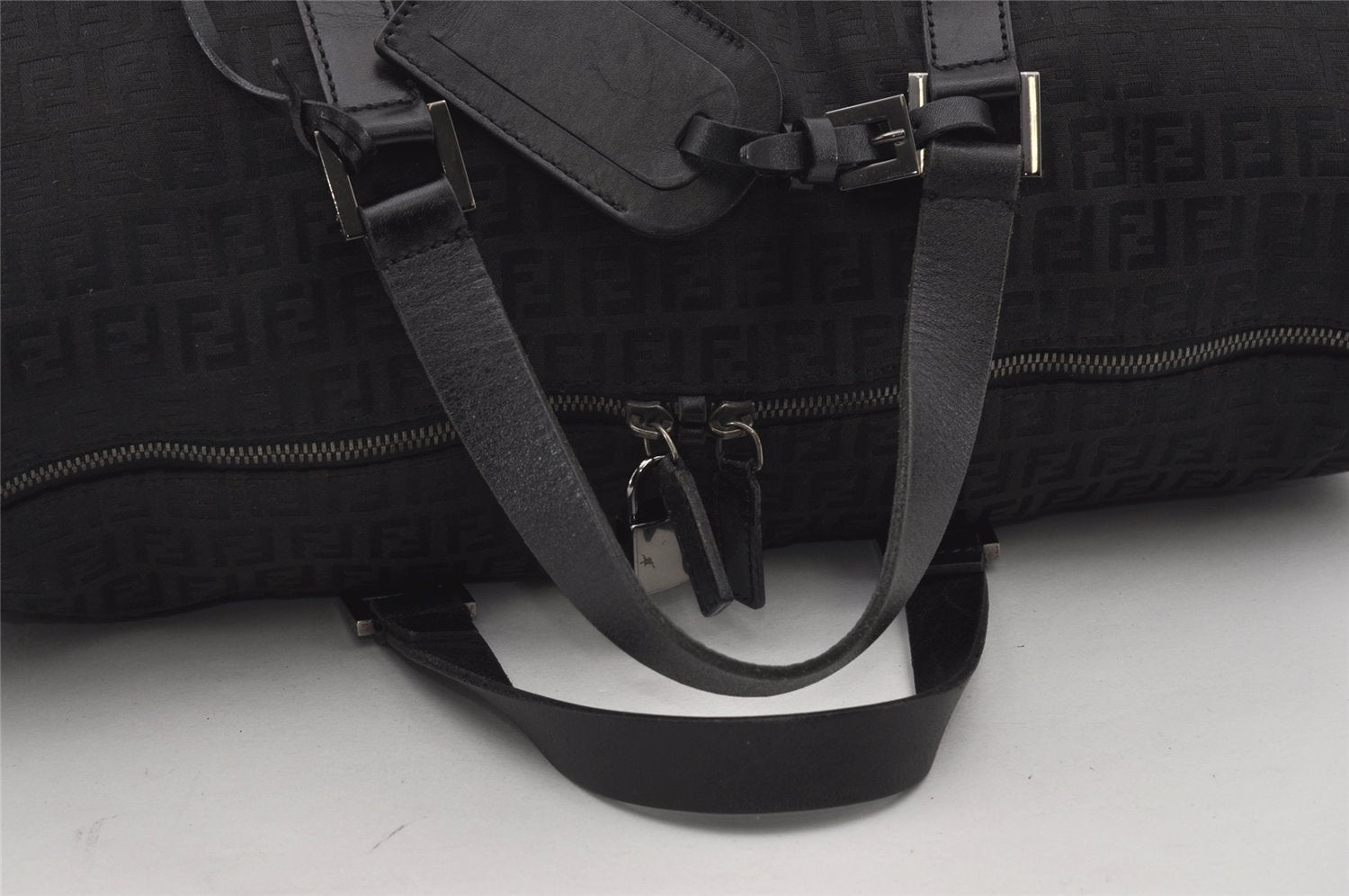 Authentic FENDI Zucchino 2Way Shoulder Boston Bag Canvas Leather Black 3131I