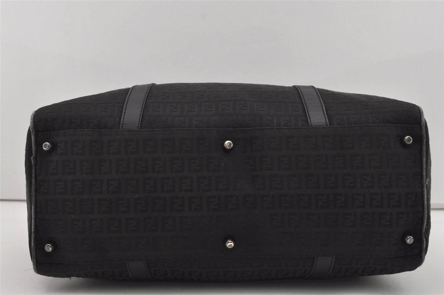 Authentic FENDI Zucchino 2Way Shoulder Boston Bag Canvas Leather Black 3131I