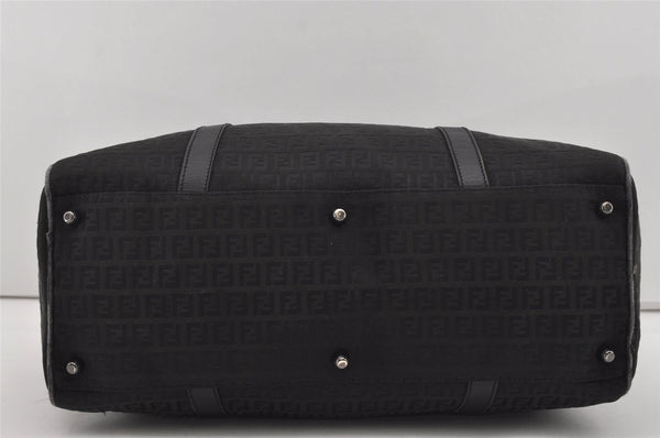 Authentic FENDI Zucchino 2Way Shoulder Boston Bag Canvas Leather Black 3131I