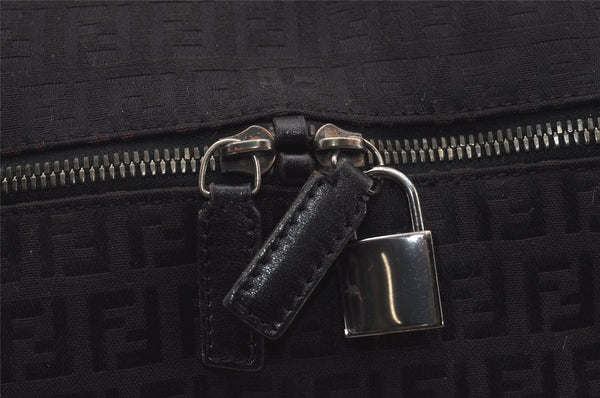 Authentic FENDI Zucchino 2Way Shoulder Boston Bag Canvas Leather Black 3131I