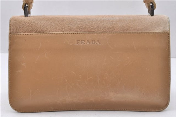 Authentic PRADA Zebra Unborn Calf Leather Shoulder Hand Bag Purse Beige 3133D