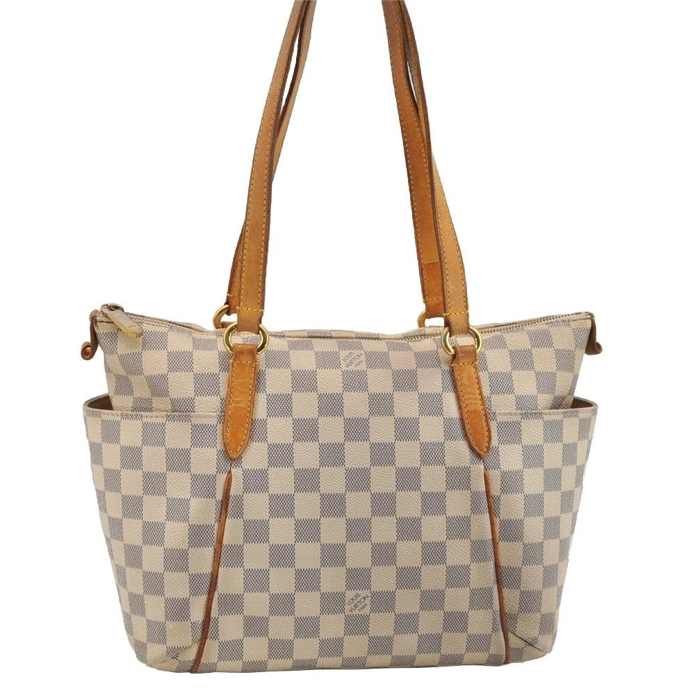 Authentic Louis Vuitton Damier Azur Totally PM Tote Bag White N41280 LV 3133I