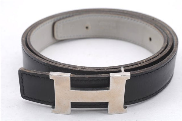 Authentic HERMES Constance Ladies Leather Belt Size 75cm 29.5" Black Gray 3135D