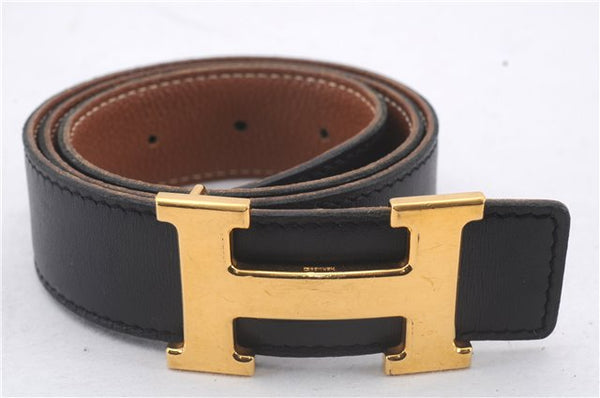 Authentic HERMES Constance Ladies Leather Belt Size 70cm 27.6" Black Brown 3138D