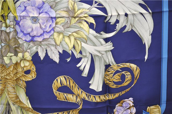 Authentic HERMES Carre 90 Scarf "REGINA" Silk Blue 3138E