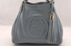 Authentic GUCCI SOHO Tassel 2Way Hand Tote Bag Leather 336751 Light Blue 3141I
