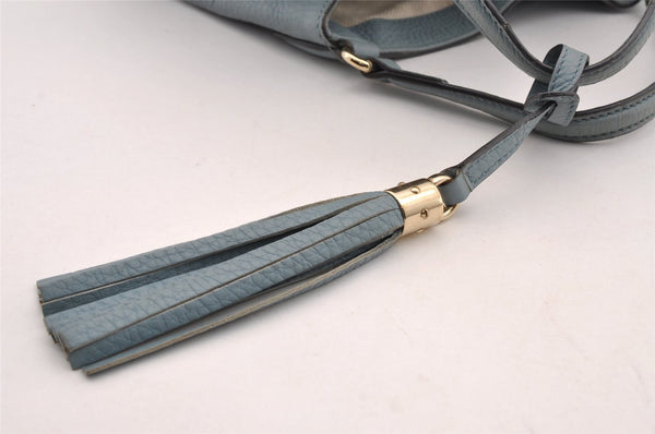 Authentic GUCCI SOHO Tassel 2Way Hand Tote Bag Leather 336751 Light Blue 3141I