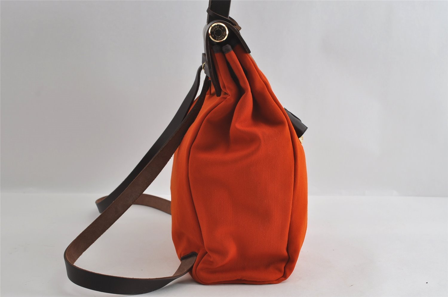 Authentic HERMES Her Bag Ado 2in1 2Way Backpack Canvas Leather Orange Red 3145I