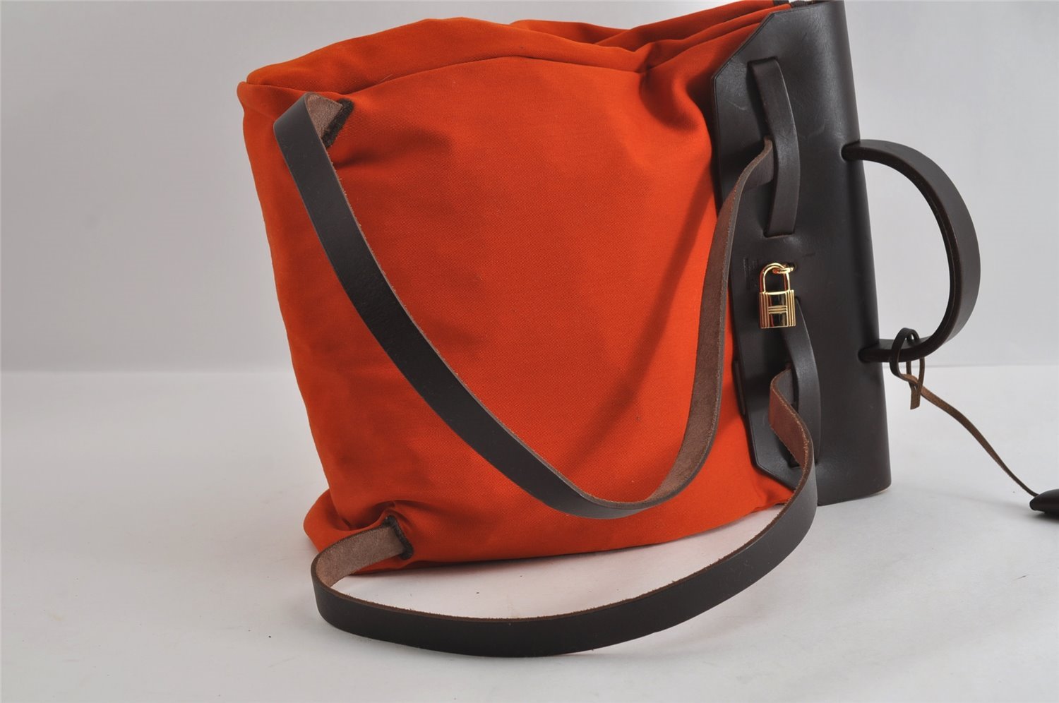 Authentic HERMES Her Bag Ado 2in1 2Way Backpack Canvas Leather Orange Red 3145I