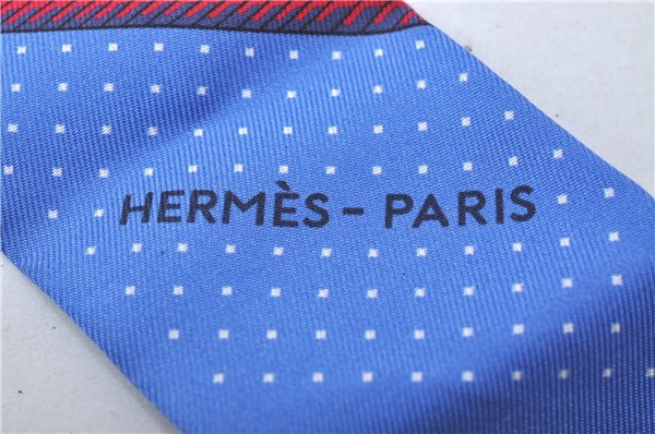 Auth HERMES Twilly Scarf "Les Voitures a Transformation" Silk Blue Red 3146D