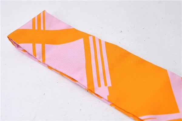 Authentic HERMES Twilly Scarf "Les Coupes Tattoo" Silk Orange Pink Box 3149D