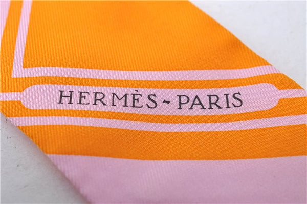 Authentic HERMES Twilly Scarf "Les Coupes Tattoo" Silk Orange Pink Box 3149D