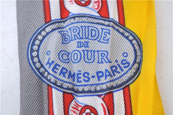 Authentic HERMES Twilly Scarf "BRIDE DE COUR" Silk Yellow Gray 3151D