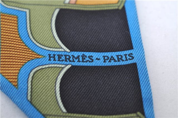 Authentic HERMES Twilly Scarf "LES COUPES" Silk Blue Yellow 3152D