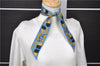 Authentic HERMES Twilly Scarf "LES COUPES" Silk Blue Yellow 3152D