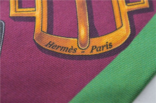 Authentic HERMES Twilly Scarf "BOUCLERIE D'ATTELAGE" Silk Green Purple 3153D