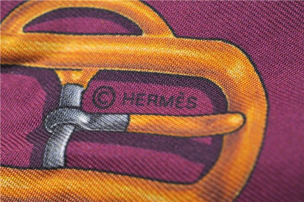 Authentic HERMES Twilly Scarf "BOUCLERIE D'ATTELAGE" Silk Green Purple 3153D