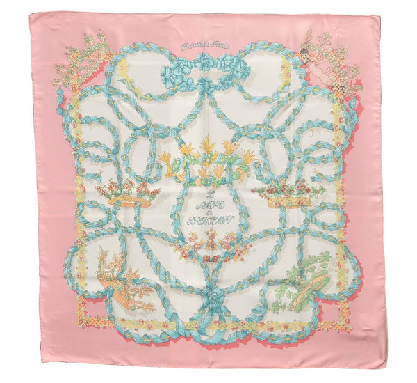 Authentic HERMES Carre 90 Scarf "LE SACRE DU PRINTEMPS" Silk Pink Box 3154D