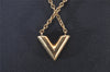 Authentic Louis Vuitton Essential V Gold Chain Pendant Necklace M61083 LV 3156I