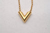 Authentic Louis Vuitton Essential V Gold Chain Pendant Necklace M61083 LV 3156I