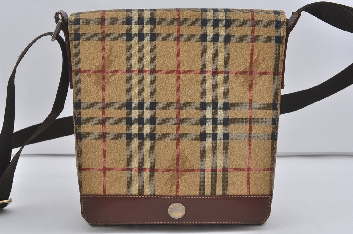 Authentic BURBERRY Nova Check Shoulder Cross Body Bag PVC Leather Beige 3158I