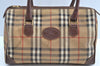 Authentic Burberrys Nova Check PVC Leather Hand Boston Bag Brown Beige 3159G