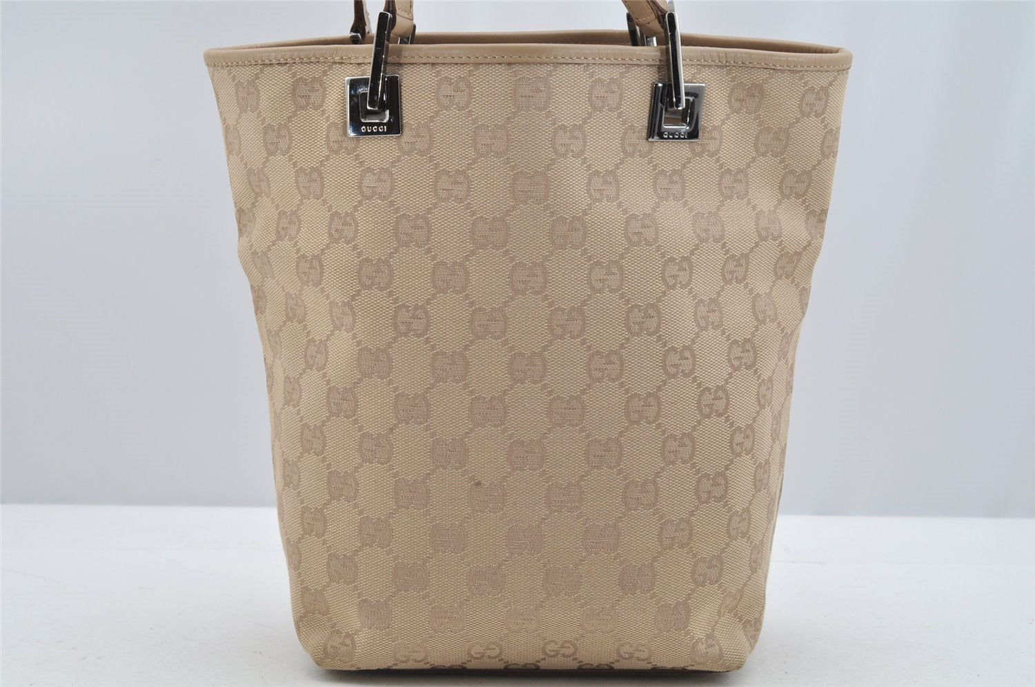 Authentic GUCCI Shoulder Tote Bag Purse GG Canvas Leather 31244 Beige 3159I
