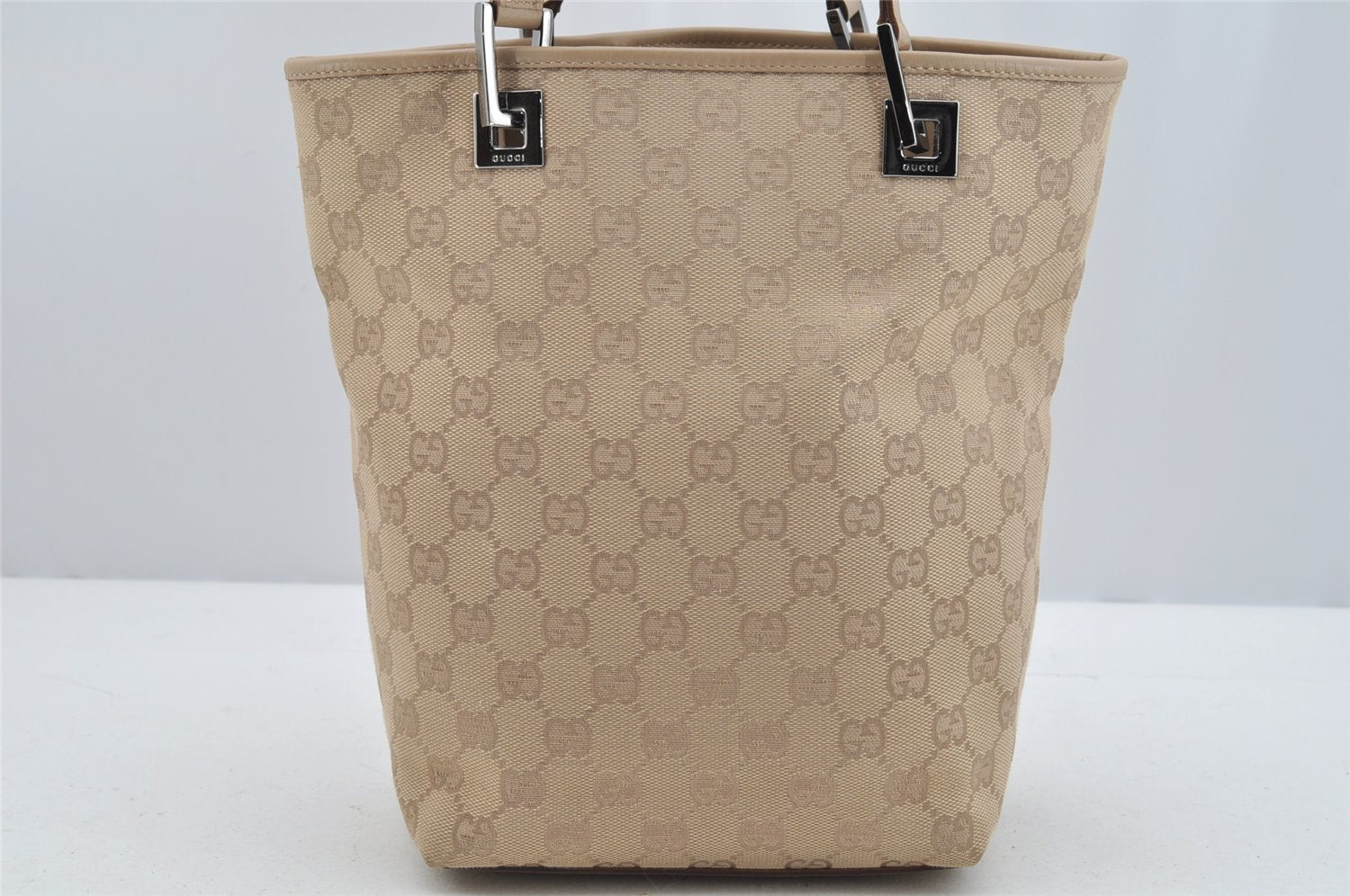 Authentic GUCCI Shoulder Tote Bag Purse GG Canvas Leather 31244 Beige 3159I