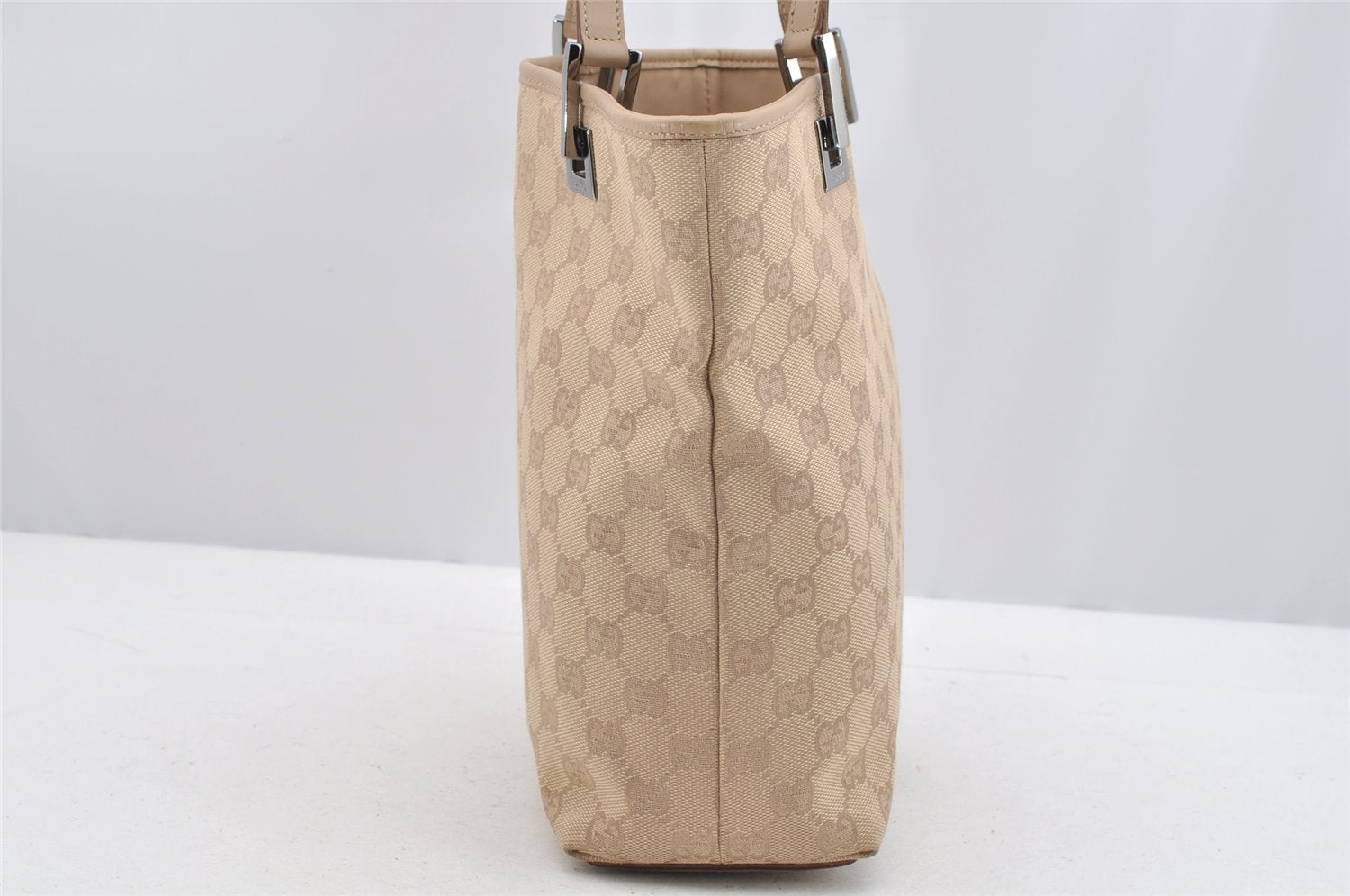 Authentic GUCCI Shoulder Tote Bag Purse GG Canvas Leather 31244 Beige 3159I