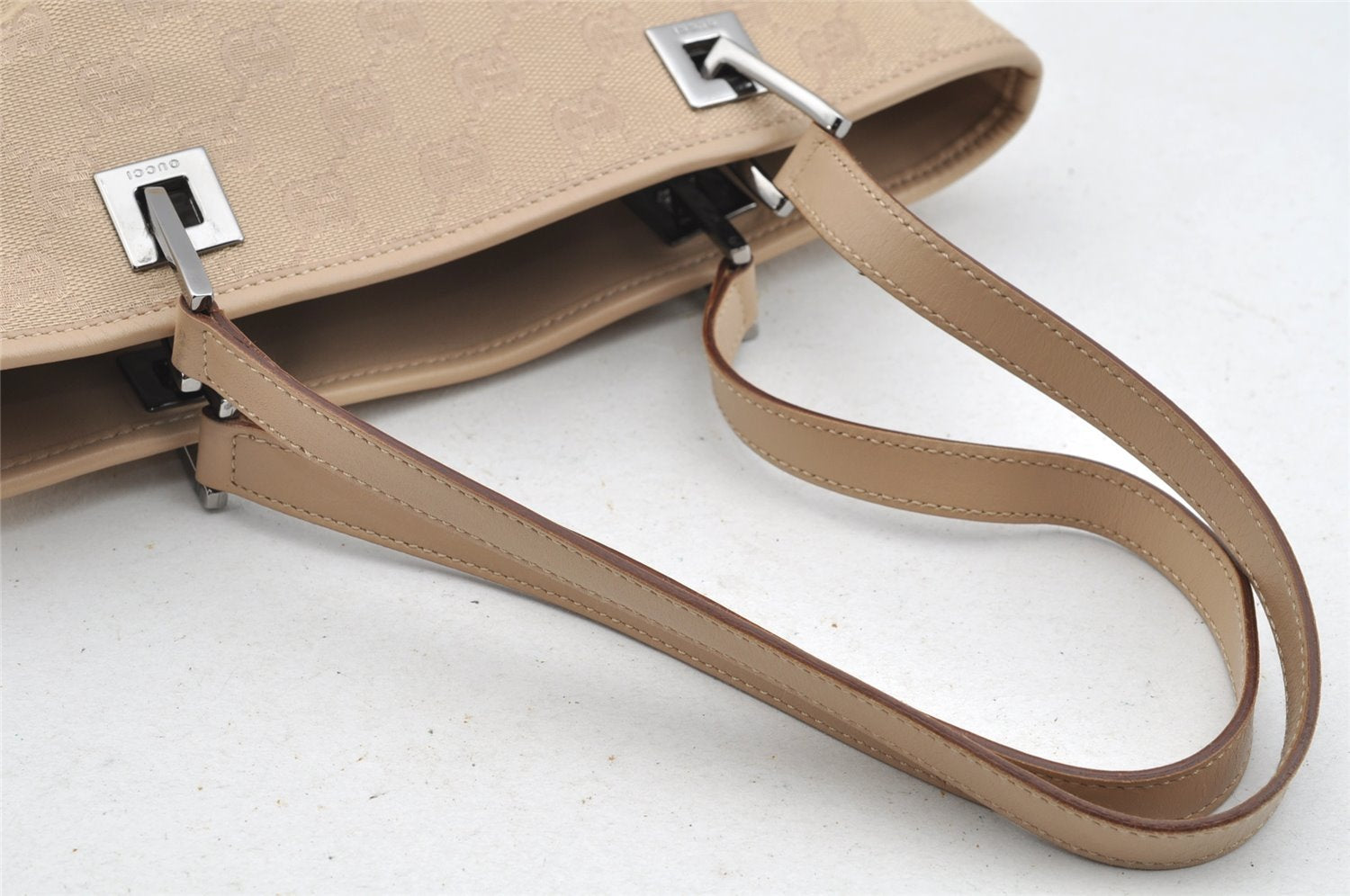 Authentic GUCCI Shoulder Tote Bag Purse GG Canvas Leather 31244 Beige 3159I