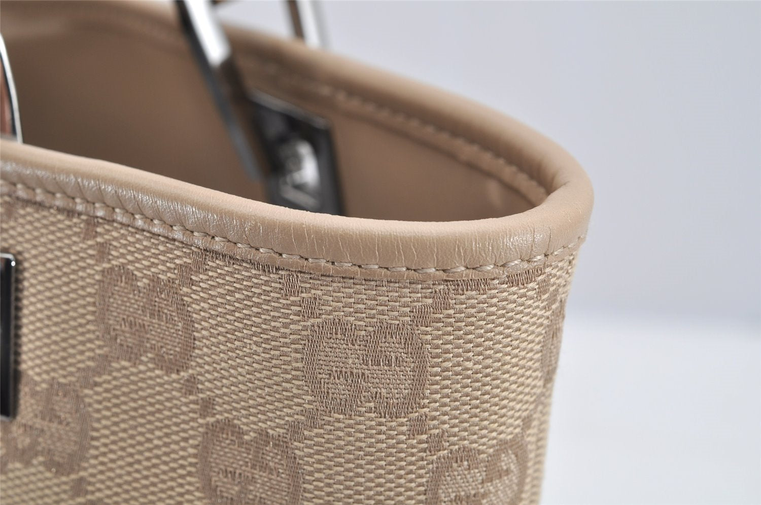 Authentic GUCCI Shoulder Tote Bag Purse GG Canvas Leather 31244 Beige 3159I