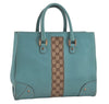 Authentic GUCCI Vintage Hand Tote Bag Leather Canvas 120897 Light Blue 3160I