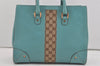 Authentic GUCCI Vintage Hand Tote Bag Leather Canvas 120897 Light Blue 3160I