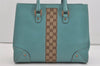 Authentic GUCCI Vintage Hand Tote Bag Leather Canvas 120897 Light Blue 3160I