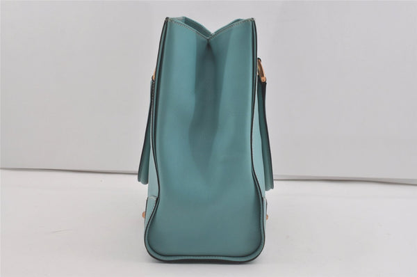 Authentic GUCCI Vintage Hand Tote Bag Leather Canvas 120897 Light Blue 3160I