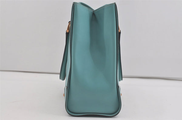 Authentic GUCCI Vintage Hand Tote Bag Leather Canvas 120897 Light Blue 3160I