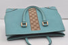 Authentic GUCCI Vintage Hand Tote Bag Leather Canvas 120897 Light Blue 3160I