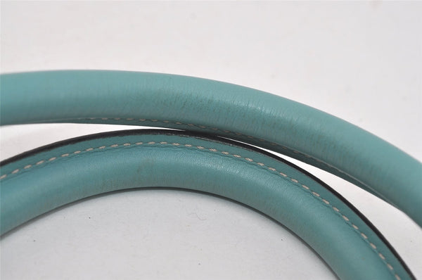 Authentic GUCCI Vintage Hand Tote Bag Leather Canvas 120897 Light Blue 3160I