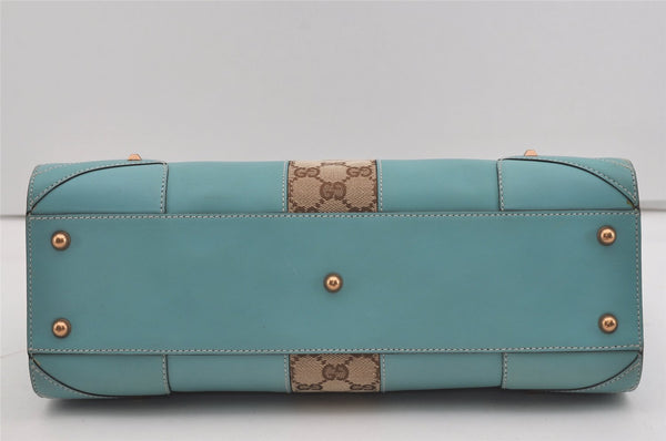 Authentic GUCCI Vintage Hand Tote Bag Leather Canvas 120897 Light Blue 3160I